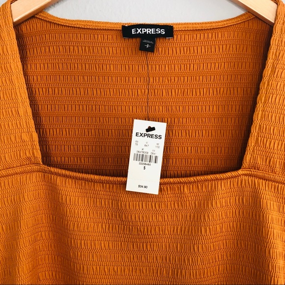 Express Orange Textured Square Neck Top | Sz S - Picture 3 of 5
